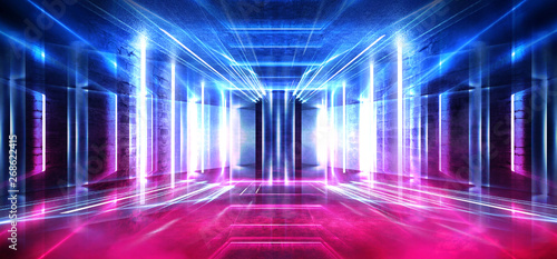 Dark tunnel, corridor. Neon...