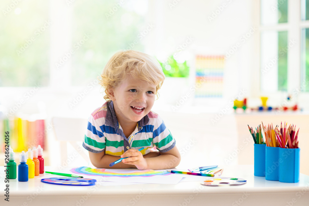 Kids paint. Child painting. Little boy drawing. Kids paint. Child painting. Little boy drawing.