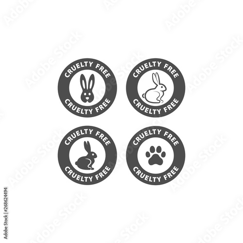 Cruelty free vector label stamp. Cruelty free circle badge with bunny rabbit and dog paw print for cosmetics packaging.