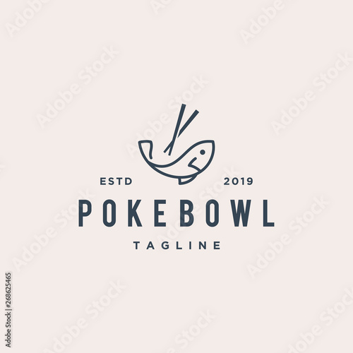 fish poke bowl vector logo design