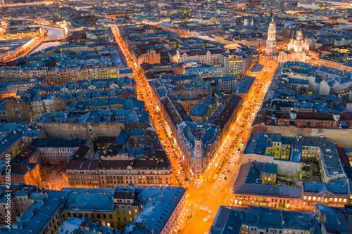 The historical centre of Saint Petersburg, shot by drone. Aerial top view