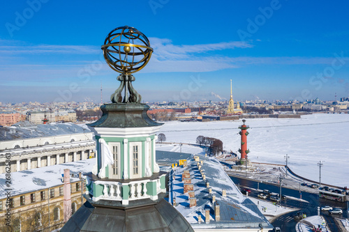 dome with armillary sphere of the Kunstkammer in St. Petersburg, Russia photo