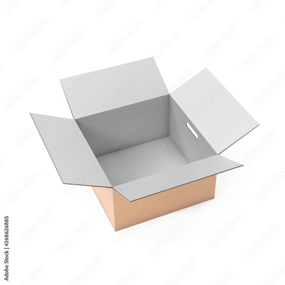 Open paper cardboard box. 3d rendering illustration isolated Open paper cardboard box. 3d rendering illustration isolated