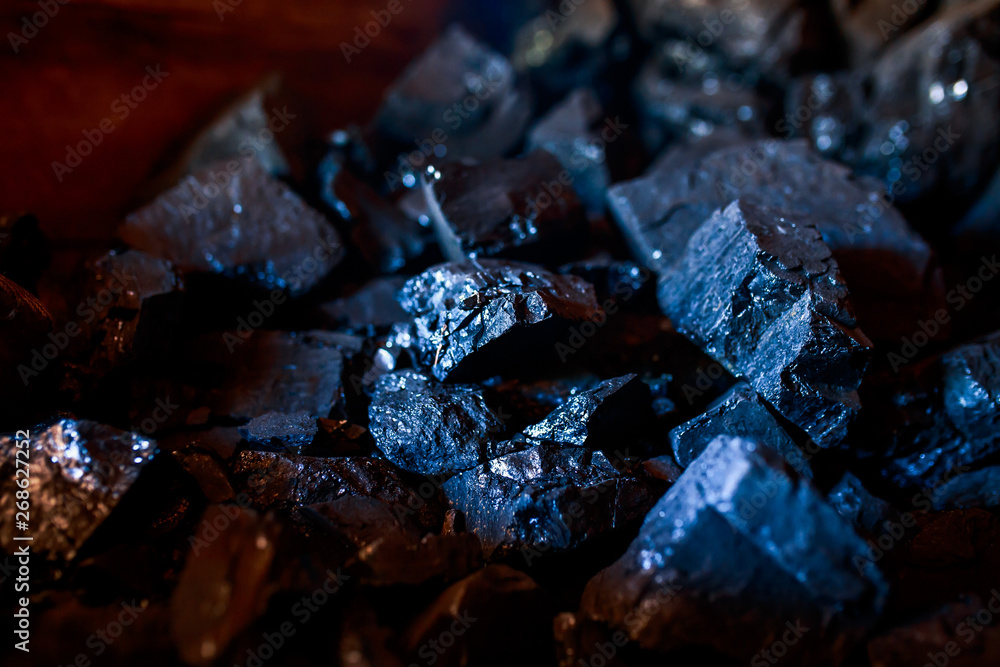 Coal or carbon on the dark background. Coal closeup.