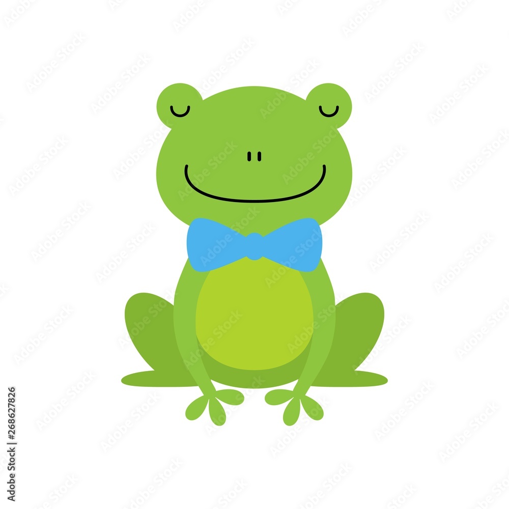 Smiling Green Frog Funny Character With Bow Tie Childish Cartoon Illustration Smiling Green Frog Funny Character With Bow Tie Childish Cartoon Illustration