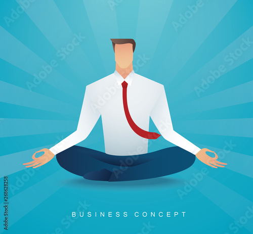 businessman sitting in lotus pose meditation. clearing his mind vector illustration EPS10