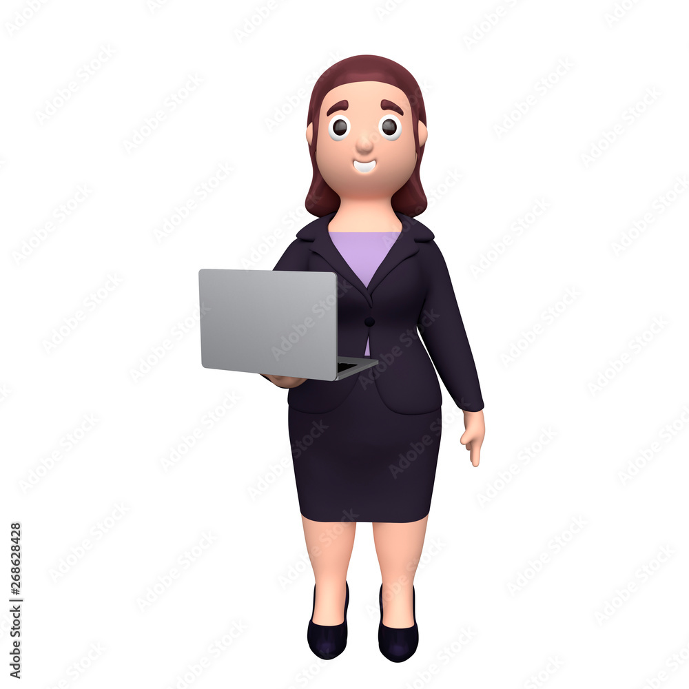 Business woman with laptop isolated on white background. 3d rendering Business woman with laptop isolated on white background. 3d rendering