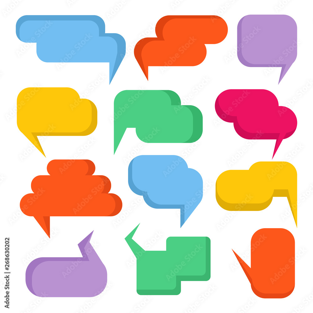 colorful comic speech bubbles, cartoon dialog set