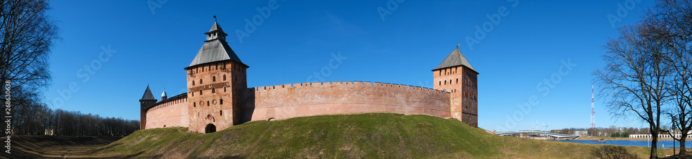 Panorama the Kremlin walls in Novgorod the Great (Veliky Novgorod), Russia