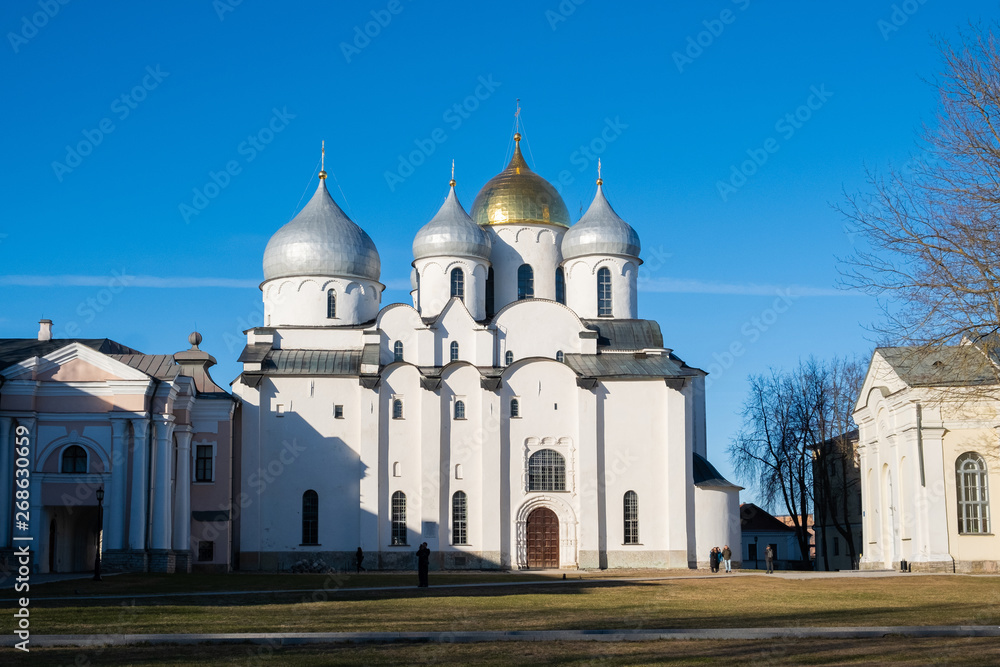 The Cathedral of Saint Sophia (1045-1050) in the Kremlin in Veliky Novgorod, Russia