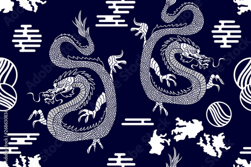 Silk kimono print with dragons.