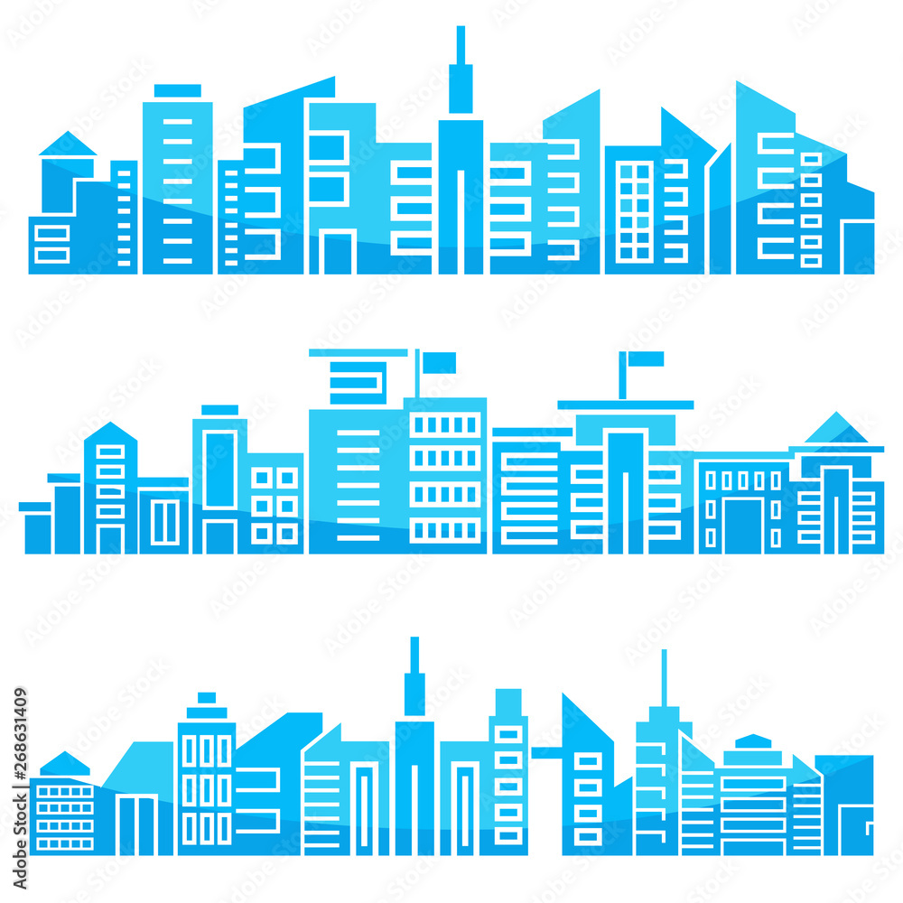 Obraz premium modern city skyscrapers skyline, blue in white background