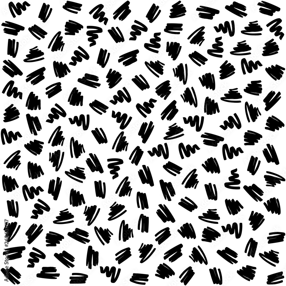 Black ink brush strokes seamless pattern background. Freehand drawing. Grunge abstract  background. Vector illustration EPS 10.