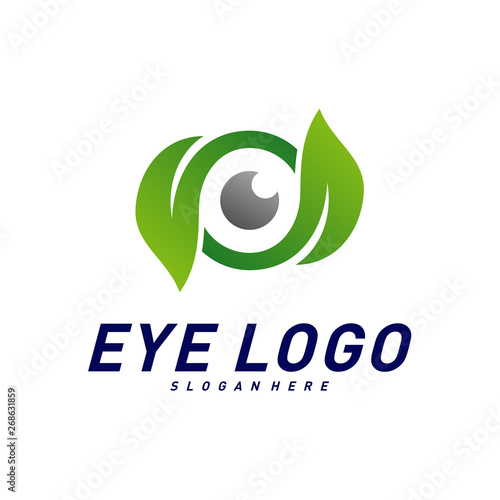 Nature Eye logo design concept vector, eye with Leaf logo template, icon symbol
