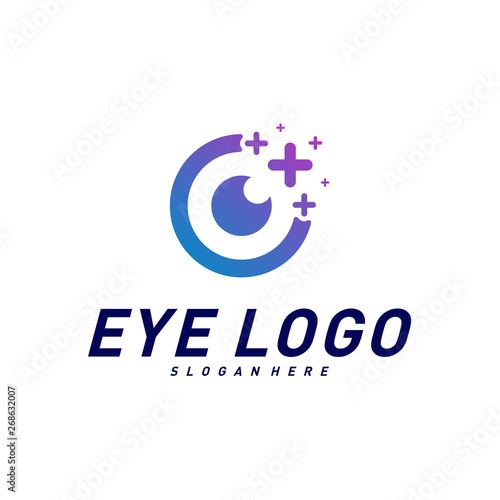 Eyes with Icons Health logo Design concept Vector. Health eye logo Template. Icon symbol.