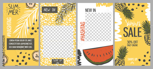 Set of templates for stories in bright summer style