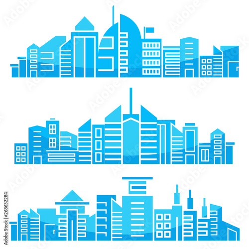 modern city skyscrapers skyline, blue in white background