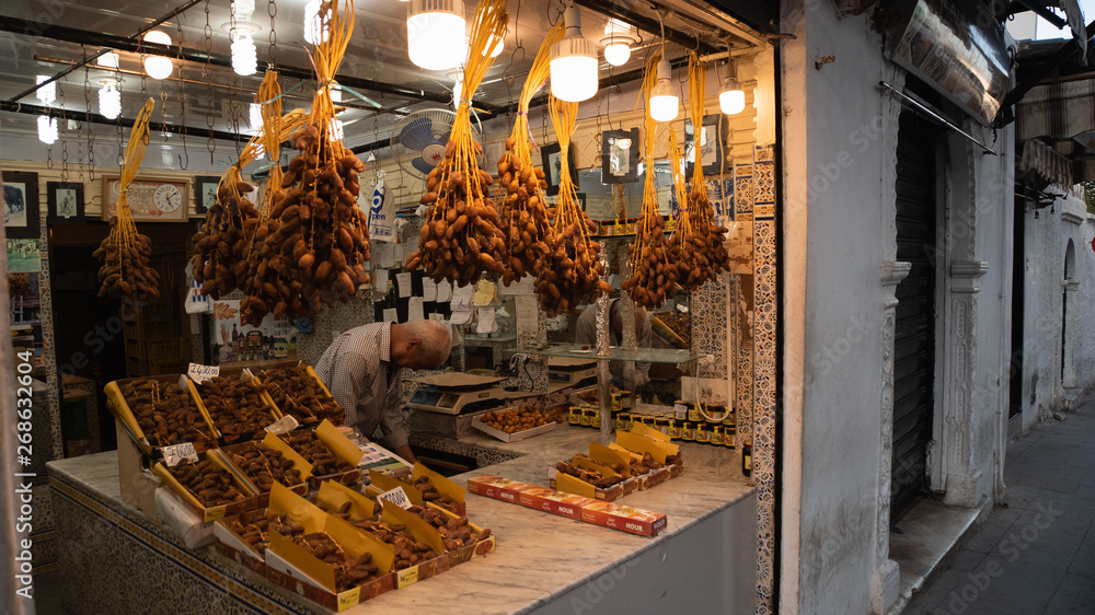 Palm dates shop in old market in Algeria Palm dates shop in old market in Algeria