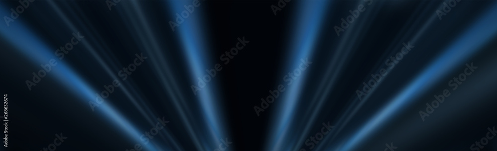 Dark background with lines and spotlights, neon light, night view. Abstract blue background.