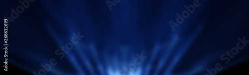 Dark background with lines and spotlights, neon light, night view. Abstract blue background.