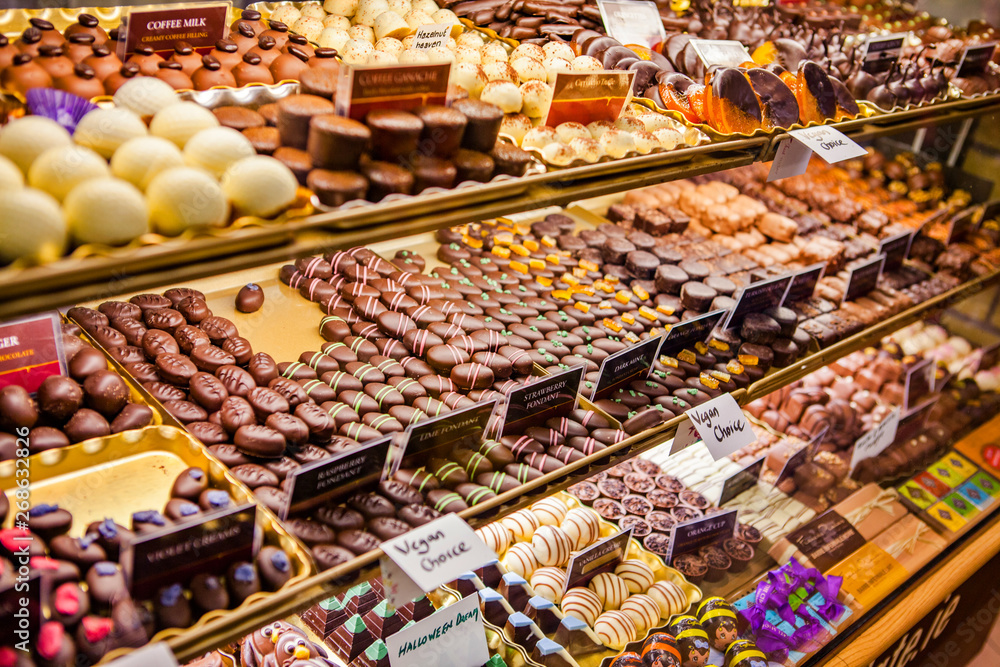 Variety of chocolate pralines