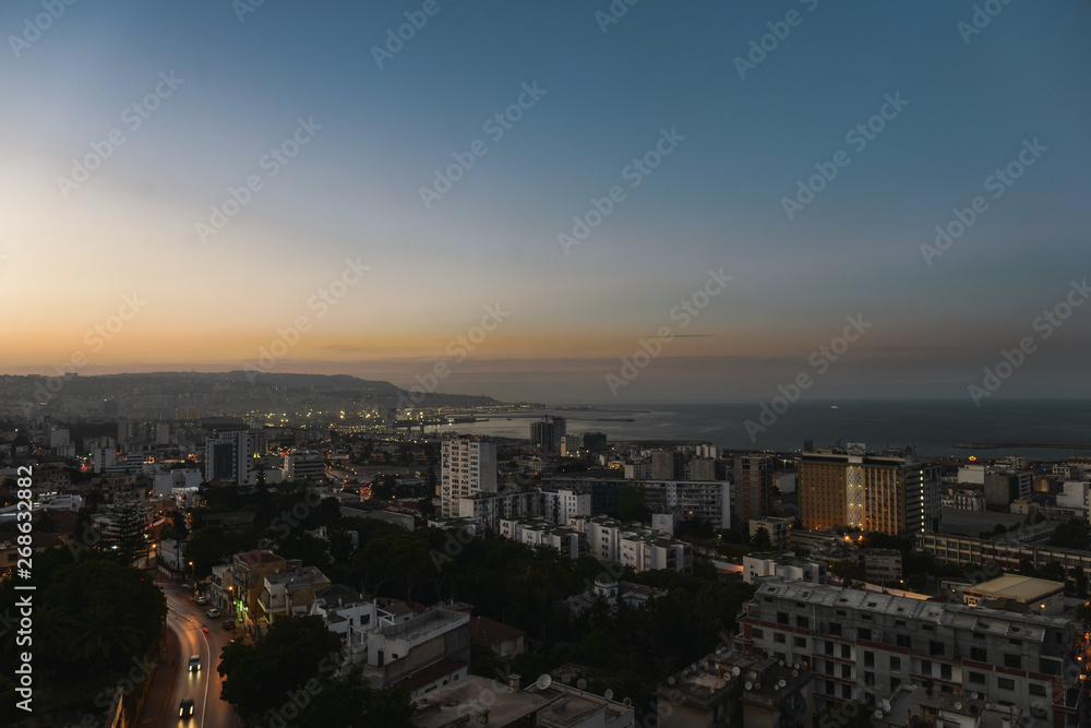 Beautiful panorama skyline view of city Algiers at night