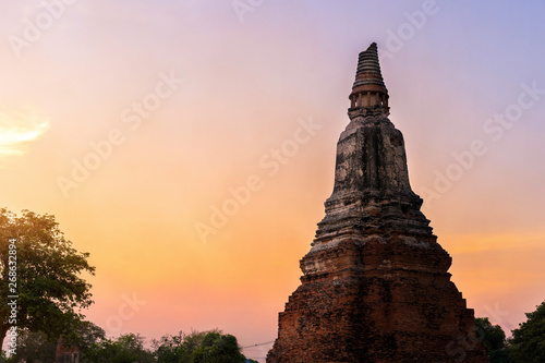 Thailand april 20 2019. Wat Chaiwattanaram in sunset time.This is historical park famous sightseeing place Ayutthaya  Thailand.