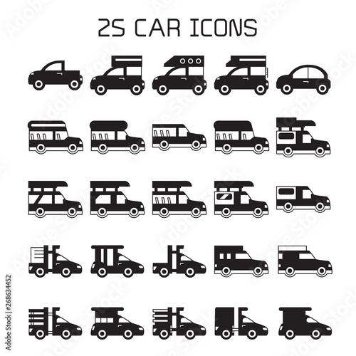 truck, RV, van, car icons