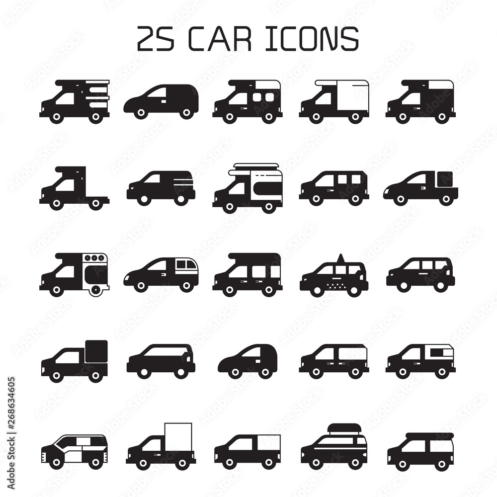truck, RV, van, car icons
