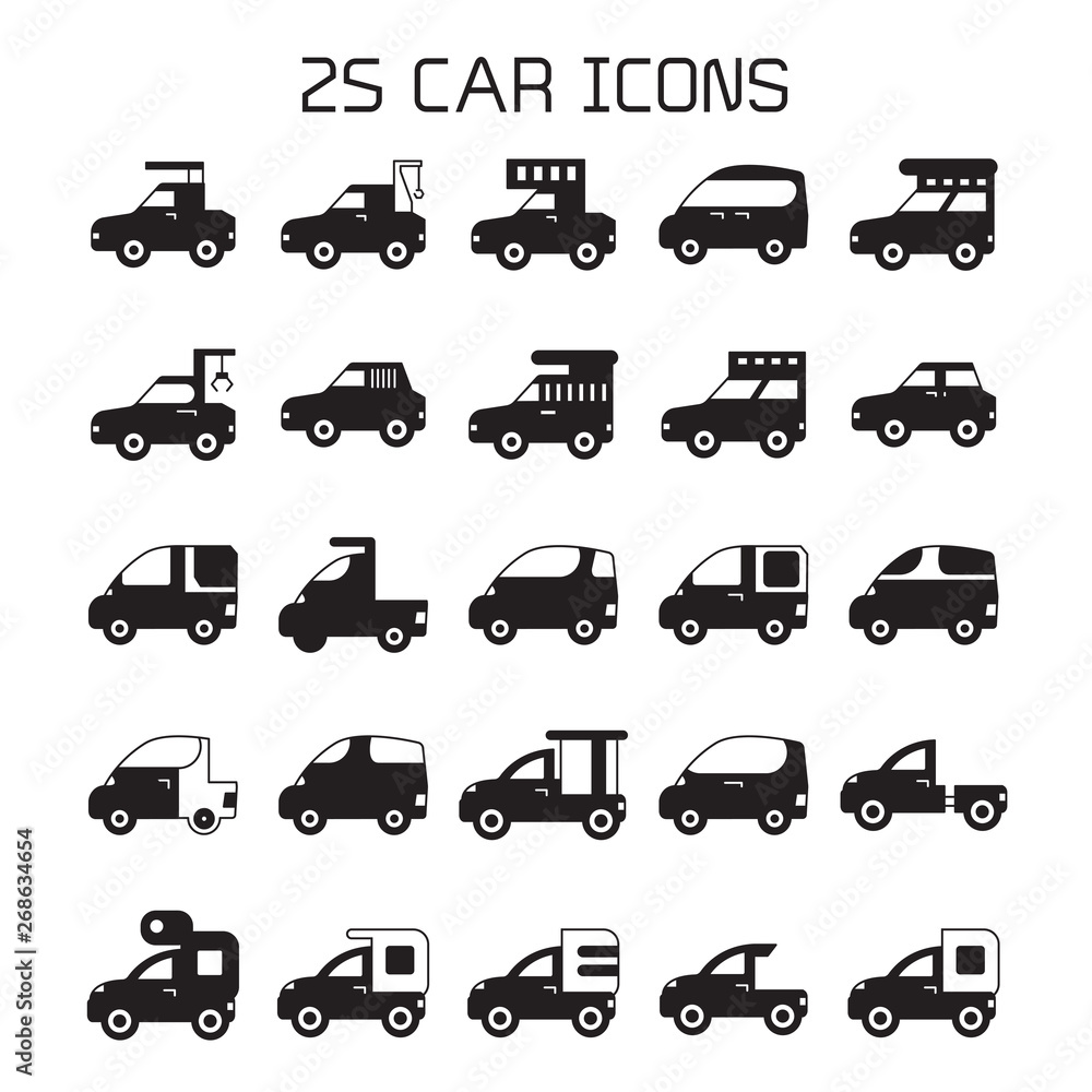 truck, RV, van, car icons