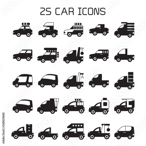 truck, RV, van, car icons