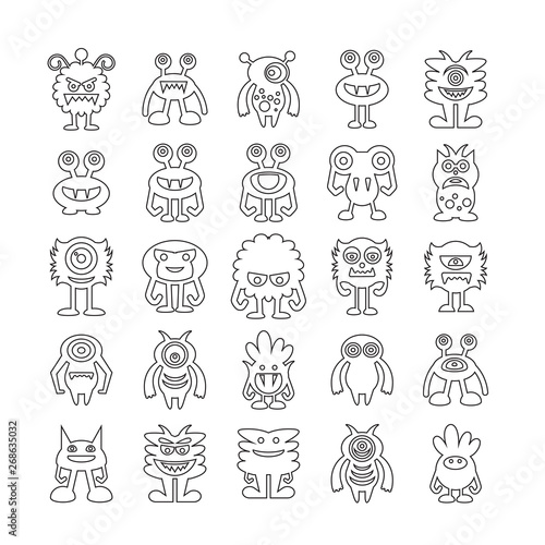 monster avatar character icons set  line icons