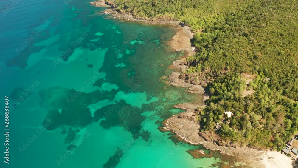 Aerial view turquoise water in the lagoon with coral reef. Palawan, Philippines. Seascape island and clear blue water tropical landscape Aerial view turquoise water in the lagoon with coral reef. Palawan, Philippines. Seascape island and clear blue water tropical landscape