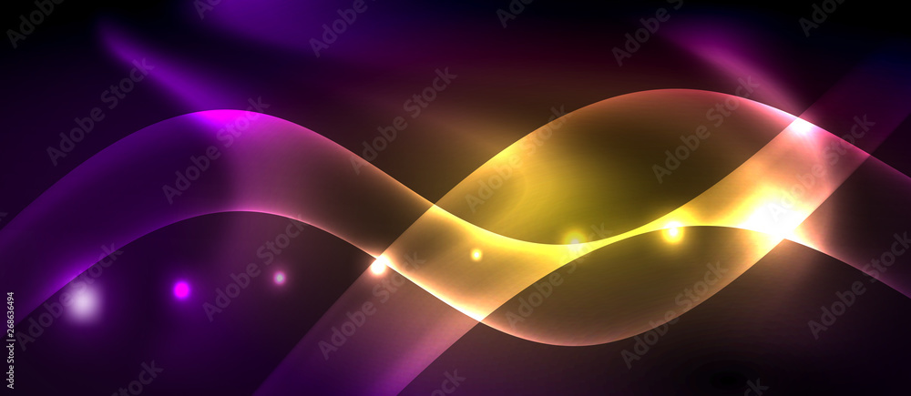 Glossy glowing neon light wave background Glossy glowing neon light wave background