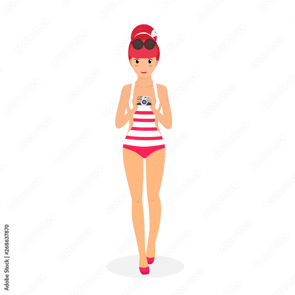 Woman Make Photo Beach Camera Summertime Leisure Woman Make Photo Beach Camera Summertime Leisure