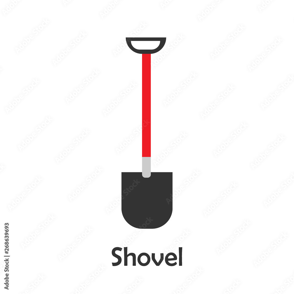 Shovel in cartoon style, marine card for kid, preschool activity for children, vector Shovel in cartoon style, marine card for kid, preschool activity for children, vector