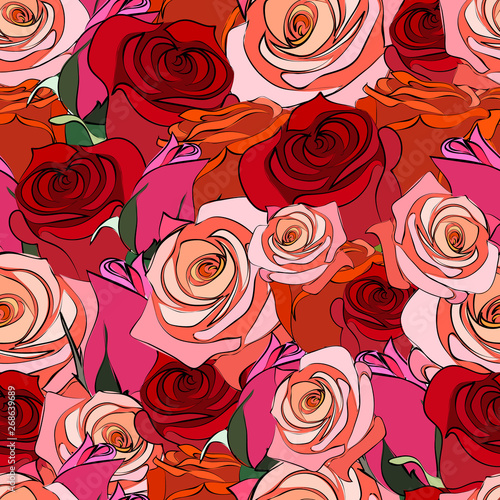 bright floral seamless pattern, main rose element