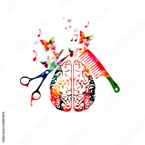 Hairdressing tools background. Colorful comb and scissors vector illustration design for beauty and hair salon, hairdressing