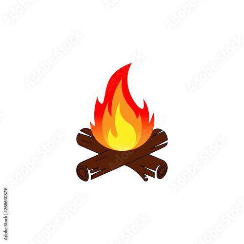 Camp fire. Bonfire burning on firewood. Vector illustration.	