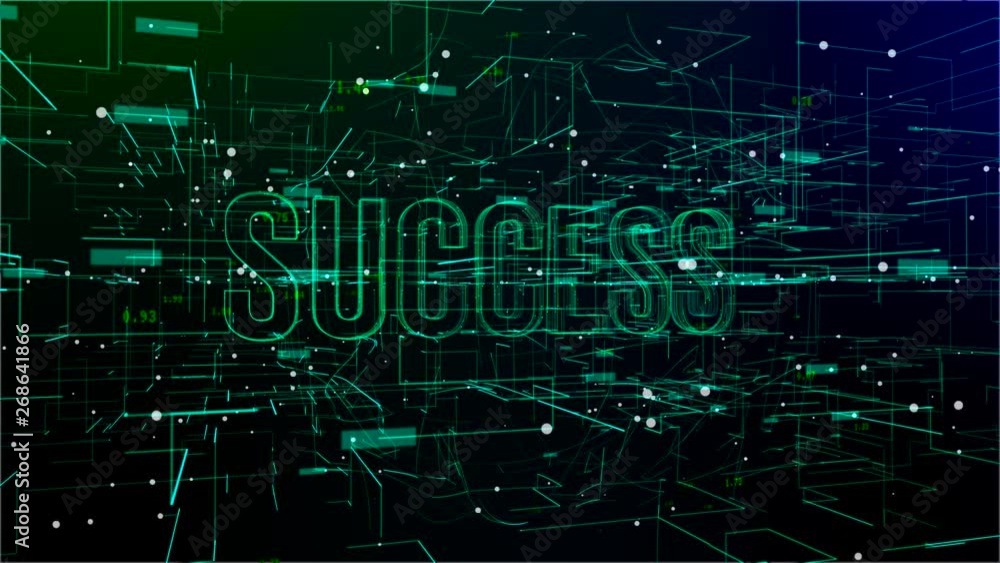 Animation of rotating digital space with 'Success' text. Mesh cloud of connections and floating random numbers Animation of rotating digital space with 'Success' text. Mesh cloud of connections and floating random numbers