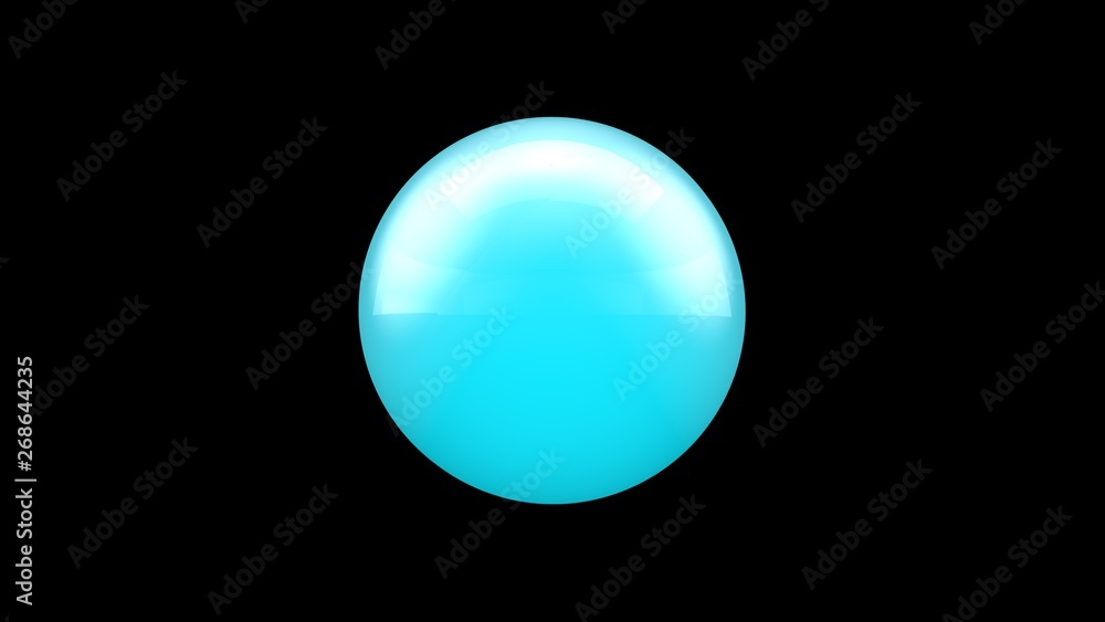 3D illustration of a blue sphere on a black, dark background, isolated. A unique geometric object, a symbol of cold and independence. 3D rendering.