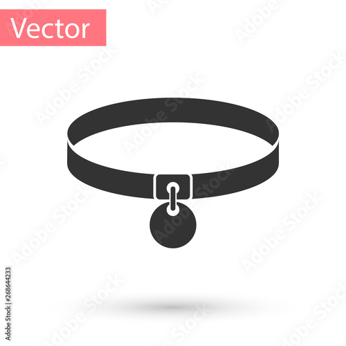 Grey Collar with name tag icon isolated on white background. Simple supplies for domestic animal. Cat and dog care. Pet chains. Vector Illustration
