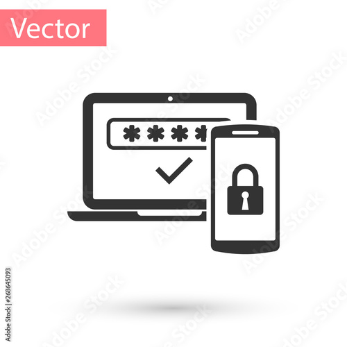 Grey Multi factor, two steps authentication icon isolated on white background. Vector Illustration photo