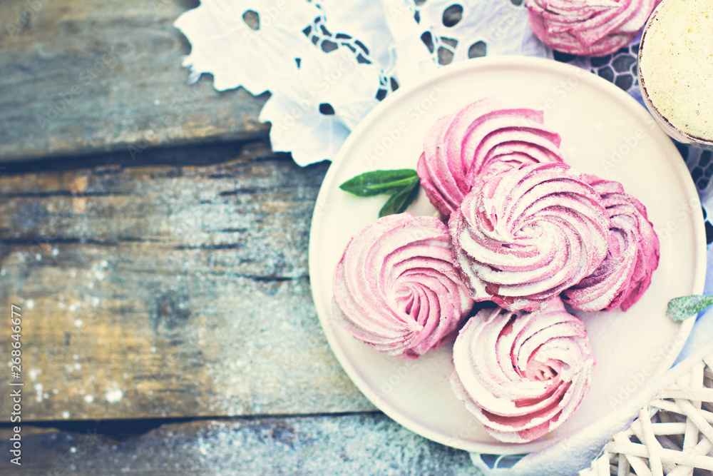 Homemade marshmallows. Pink marshmallows. Homemade marshmallows. Pink marshmallows.