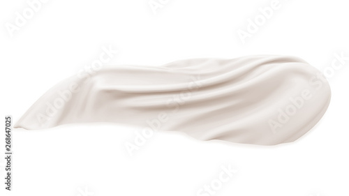 White cloth isolated on white background flying in the air, realistic illustration. Decorative material wave, silky piece of fabric with satin texture.