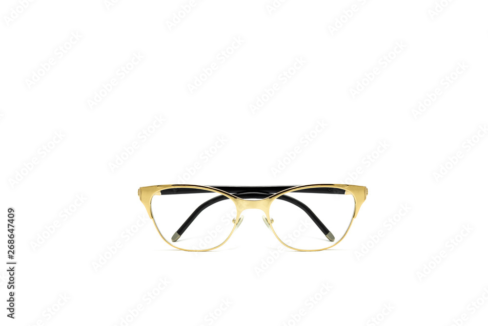 Eye glasses metal in rectangular frame isolated on white background.