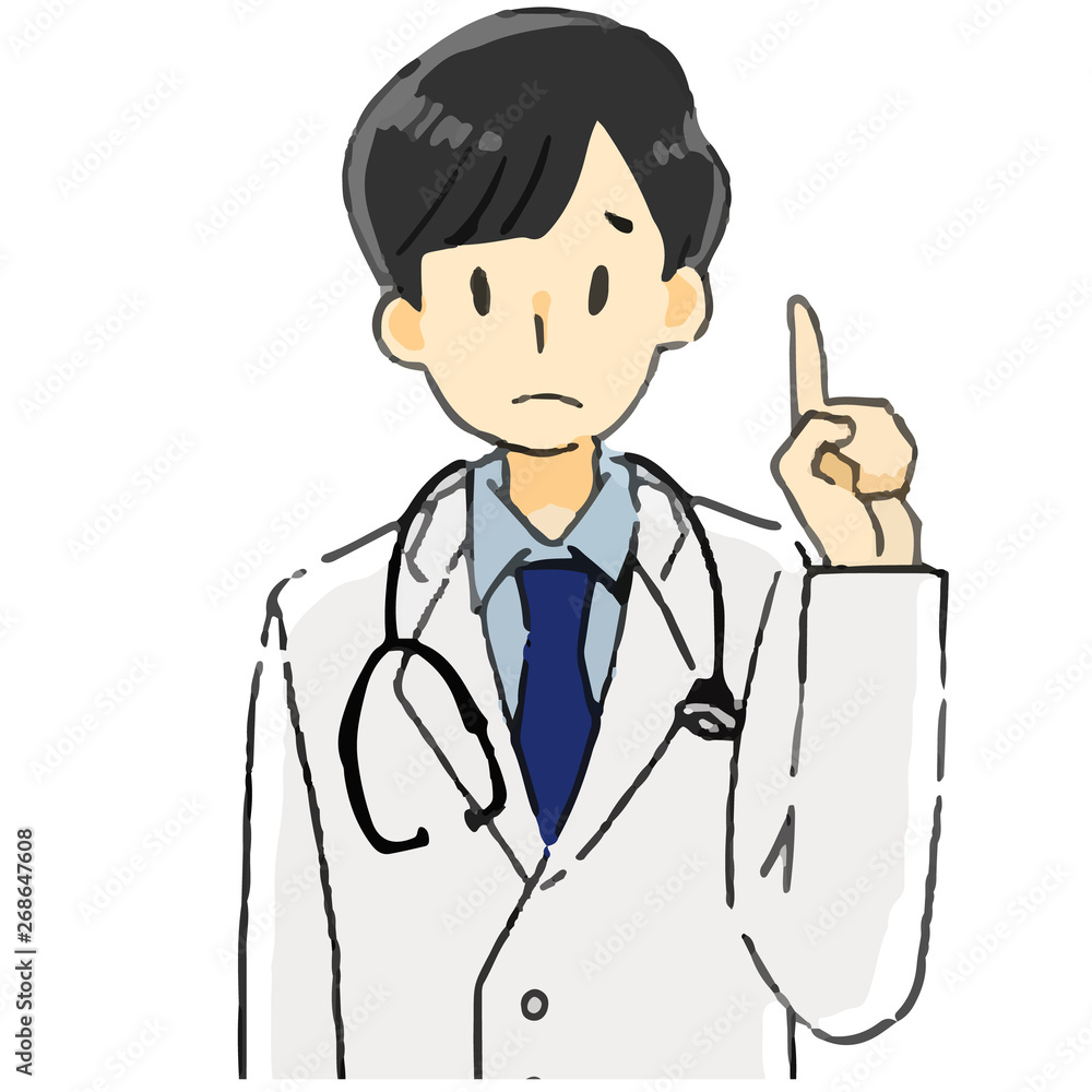 医師男性　人差し指を立てる
