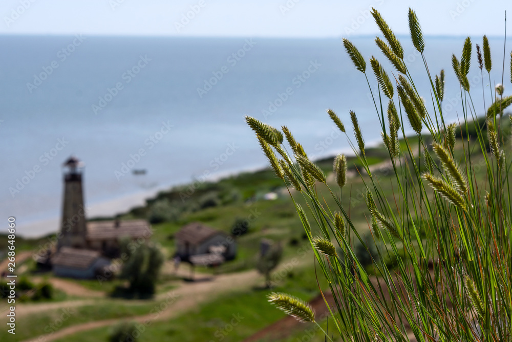 The lighthouse which is located on the shore of the bay The lighthouse which is located on the shore of the bay
