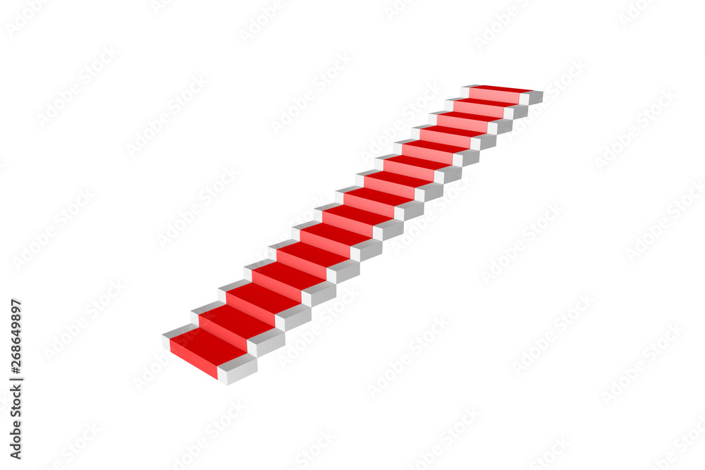 Straight Stairway Staircase with Red Carpet on White Straight Stairway Staircase with Red Carpet on White