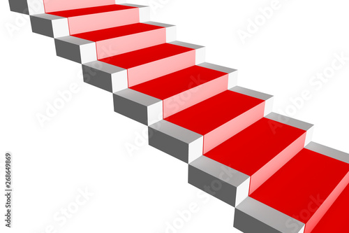 Straight Stairway Staircase with Red Carpet on White